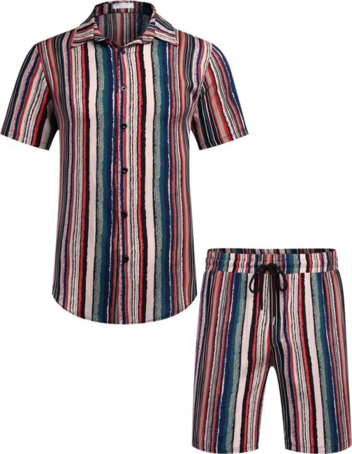 COOFANDY Men's Hawaiian Matching Set Summer Beach 2 Piece Outfits Flower Shirts and Shorts - Image 2