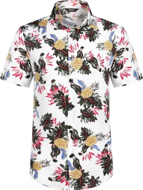 COOFANDY Men's Hawaiian Matching Set Summer Beach 2 Piece Outfits Flower Shirts and Shorts - Image 4