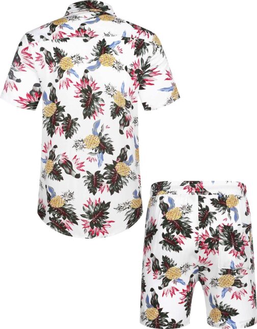 COOFANDY Men's Hawaiian Matching Set Summer Beach 2 Piece Outfits Flower Shirts and Shorts - Image 3