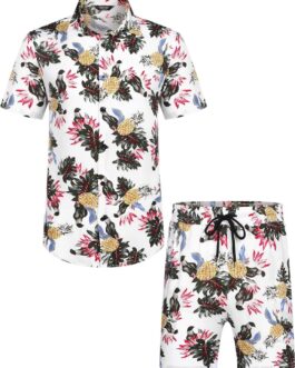 COOFANDY Men’s Hawaiian Matching Set Summer Beach 2 Piece Outfits Flower Shirts and Shorts