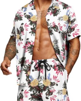 COOFANDY Men’s Hawaiian Matching Set Summer Beach 2 Piece Outfits Flower Shirts and Shorts