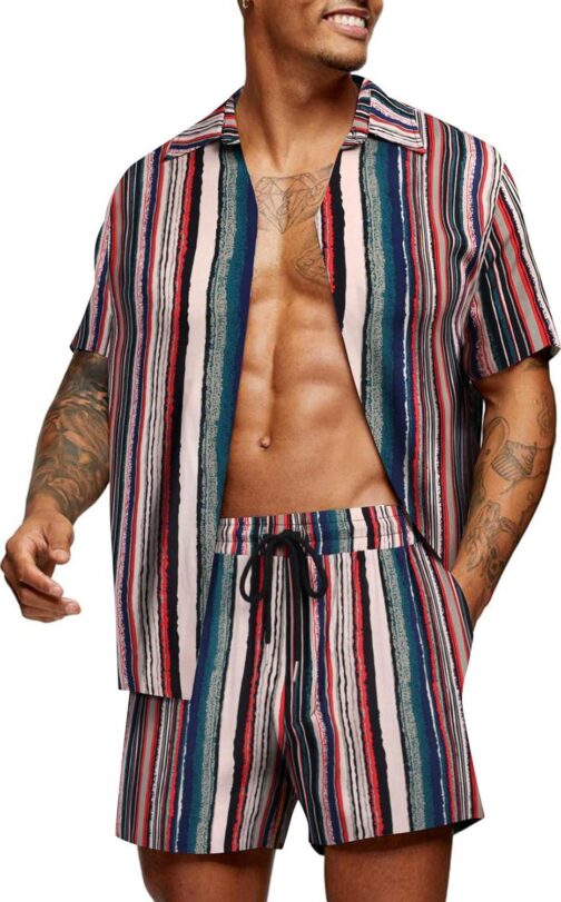 COOFANDY Men's Hawaiian Matching Set Summer Beach 2 Piece Outfits Flower Shirts and Shorts