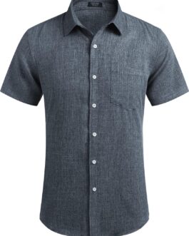 COOFANDY Men’s Linen Shirts Casual Button Down Short Sleeve Summer Beach Shirt Hawaiian Vacation Shirts