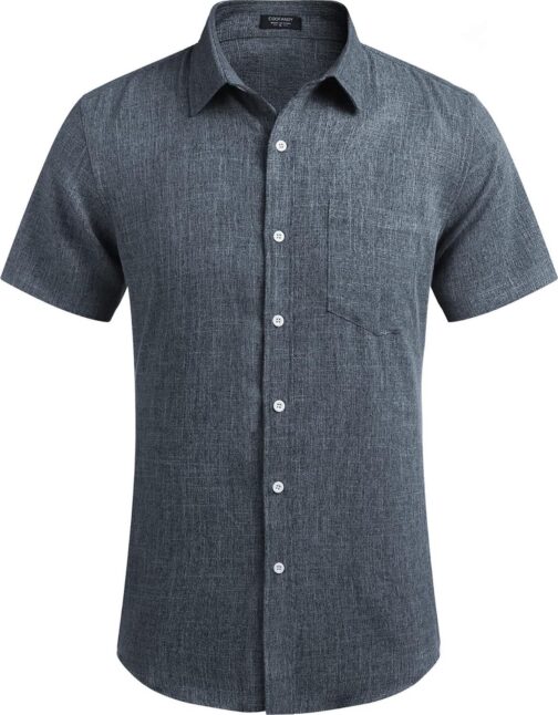 COOFANDY Men's Linen Shirts Casual Button Down Short Sleeve Summer Beach Shirt Hawaiian Vacation Shirts - Image 2