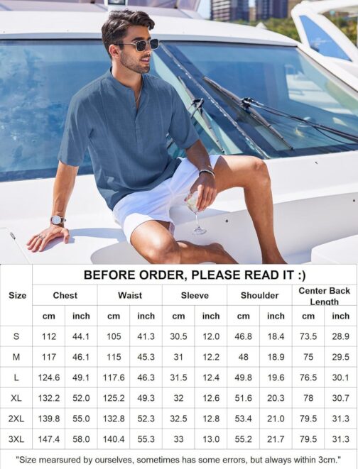 COOFANDY Men's Linen Henley Shirts Short Sleeve Casual Banded Collar Shirt Summer Beach Hippie T Shirts - Image 4