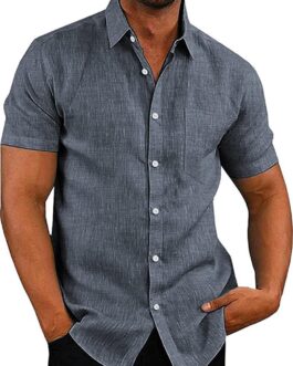 COOFANDY Men’s Linen Shirts Casual Button Down Short Sleeve Summer Beach Shirt Hawaiian Vacation Shirts