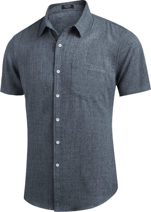 COOFANDY Men's Linen Shirts Casual Button Down Short Sleeve Summer Beach Shirt Hawaiian Vacation Shirts - Image 3