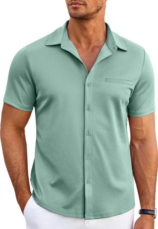 COOFANDY Men's Short Sleeve Button Down Wrinkle Free Shirt Summer Casual Stretch Untucked Dress Shirts