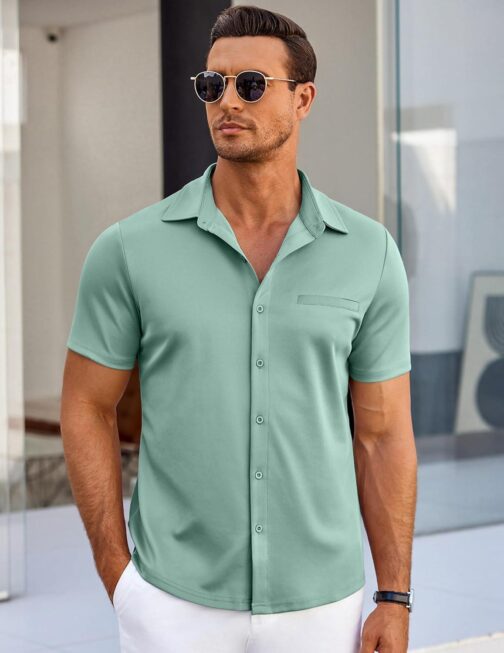 COOFANDY Men's Short Sleeve Button Down Wrinkle Free Shirt Summer Casual Stretch Untucked Dress Shirts - Image 3