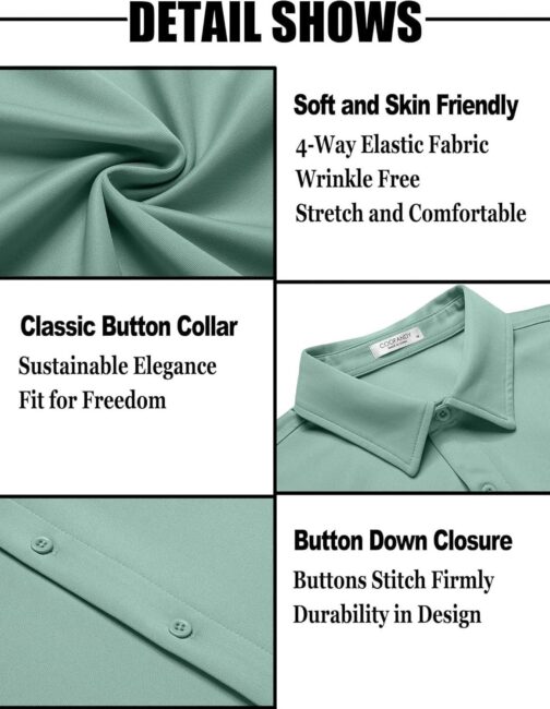 COOFANDY Men's Short Sleeve Button Down Wrinkle Free Shirt Summer Casual Stretch Untucked Dress Shirts - Image 5