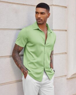 COOFANDY Mens Casual Wrinkle Free Shirts Short Sleeve Button Down Summer Stretch Dress Shirt