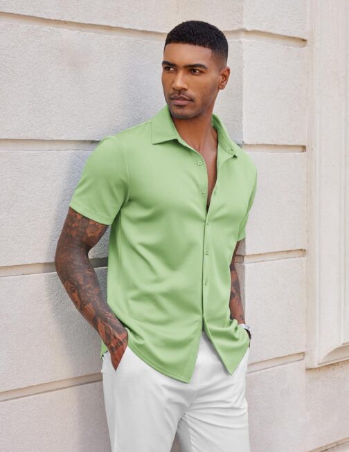 COOFANDY Mens Casual Wrinkle Free Shirts Short Sleeve Button Down Summer Stretch Dress Shirt - Image 2