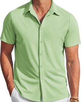 COOFANDY Mens Casual Wrinkle Free Shirts Short Sleeve Button Down Summer Stretch Dress Shirt