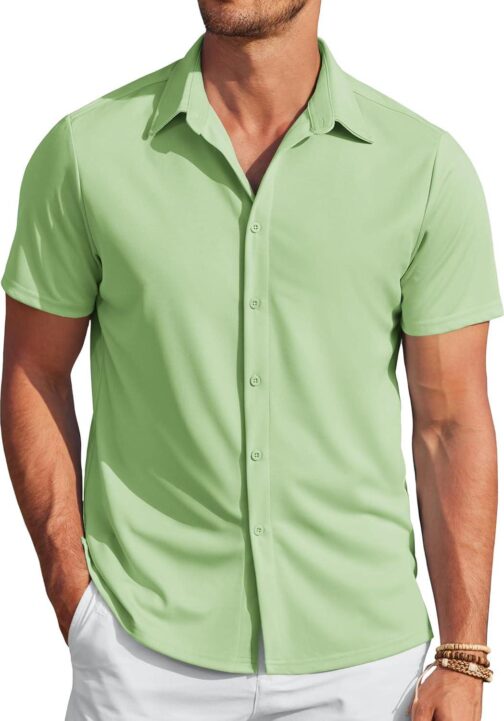 COOFANDY Mens Casual Wrinkle Free Shirts Short Sleeve Button Down Summer Stretch Dress Shirt