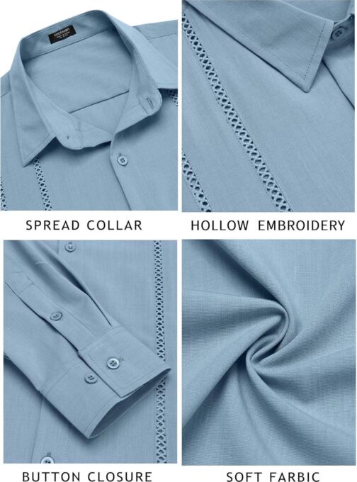 COOFANDY Mens Cuban Guayabera Shirt Casual Button Down Shirts Long Sleeve Summer Beach Shirts - Image 6