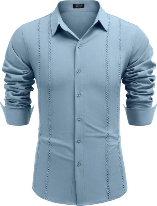 COOFANDY Mens Cuban Guayabera Shirt Casual Button Down Shirts Long Sleeve Summer Beach Shirts - Image 5