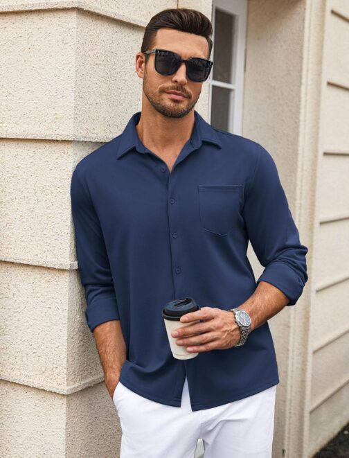 COOFANDY Mens Wrinkle Free Dress Shirts Long Sleeve Untucked Shirts Casual Button Down Shirts - Image 3