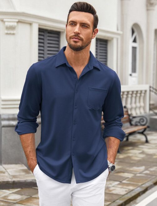 COOFANDY Mens Wrinkle Free Dress Shirts Long Sleeve Untucked Shirts Casual Button Down Shirts - Image 2