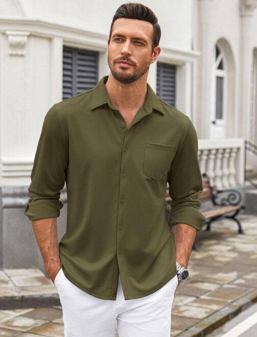 COOFANDY Mens Wrinkle Free Dress Shirts Long Sleeve Untucked Shirts Casual Button Down Shirts - Image 2