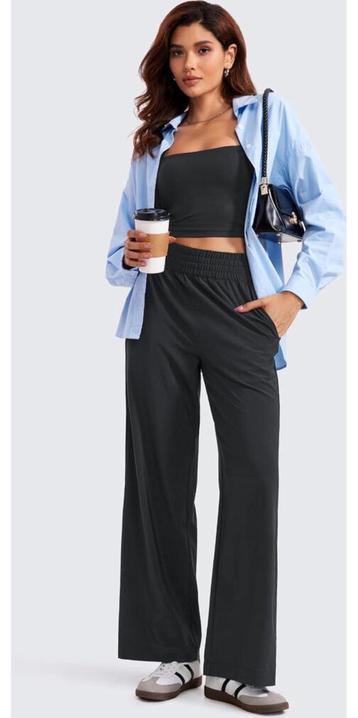CRZ YOGA Lightweight Wide Leg Pants for Women 30  High Waisted Casual Lounge Travel Work Pants with Pockets Loose Fit Summer - Image 4