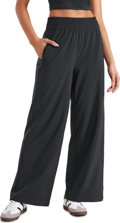 CRZ YOGA Lightweight Wide Leg Pants for Women 30  High Waisted Casual Lounge Travel Work Pants with Pockets Loose Fit Summer