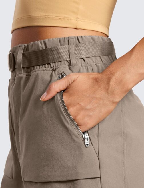 CRZ YOGA Women's Waterproof Stretch Hiking Shorts: Mid Rise Summer Outdoor Golf Workout Shorts Zip Pockets with Belt - 3'' - Image 4