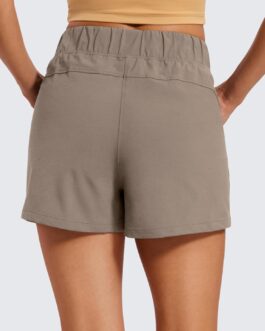 CRZ YOGA Women’s Waterproof Stretch Hiking Shorts: Mid Rise Summer Outdoor Golf Workout Shorts Zip Pockets with Belt – 3”