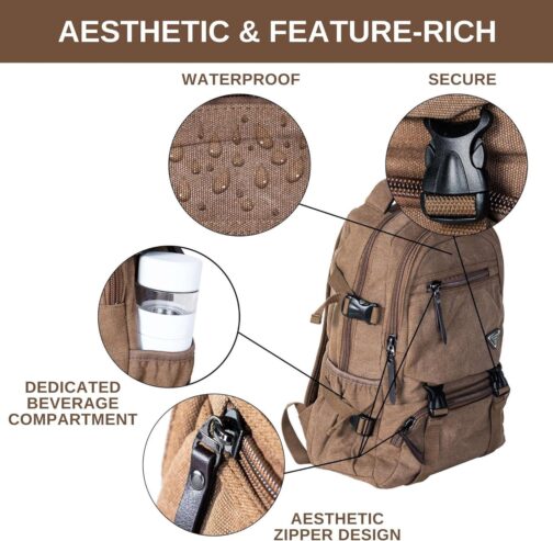 Cango Canvas Multipurpose Daypack Travel large Storage Space Durable and Lightweight Outdoor Backpack with Multiple Compartments and Adjustable leather Straps - Image 3
