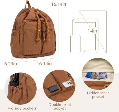 Canvas Backpack for Women Travel Backpack for Men Vintage Bookbag Style for Casual Daypack Backpacks (Brown-B) - Image 3