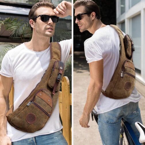 Canvas Sling Bag,Crossbody Casual Daypack Large Canvas Chest Pack Waterproof shoulder Bag for Men Women - Image 5