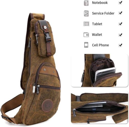 Canvas Sling Bag,Crossbody Casual Daypack Large Canvas Chest Pack Waterproof shoulder Bag for Men Women - Image 3