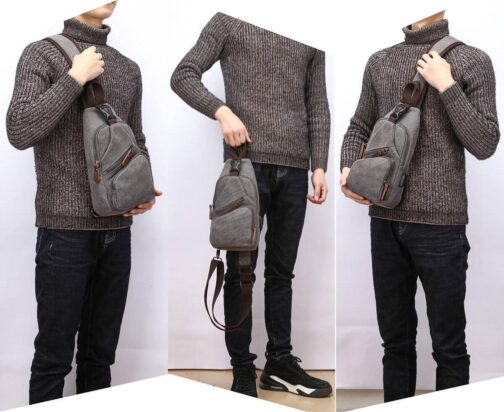Canvas Sling Bag Crossbody Backpack Shoulder Casual Rucksack for Men Women Outdoor Cycling Hiking Travel Fishing Black - Image 6