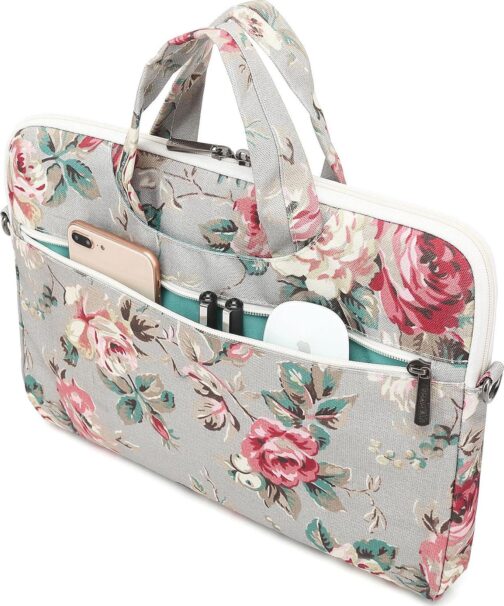 Canvaslove Rose Pattern Water Resistant Laptop Shoulder Messenger Bag for MacBook Pro 16 inch,15.6 inch and 15 inch-16 inch Laptop - Image 2