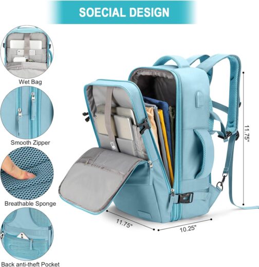 Carry On Backpack, 42L Flight Approved Travel Backpack for Men Women,Airline Approved Gym Backpack Waterproof Business Laptop Daypack Laptop Backpack,Casual Daypack for Business Weekend Hiking - Image 7