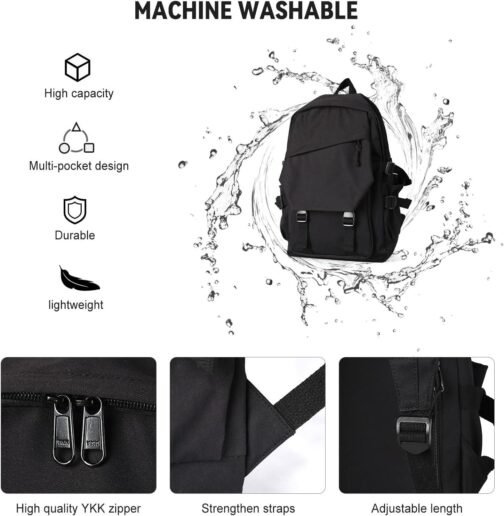 Casual Daypack Large upgraded version College Laptop Backpack for Men Women Water Resistant Lightweight School Bag Travel Rucksack Sports High Middle Bookbag girls Size L(Black) - Image 3