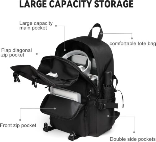 Casual Daypack Large upgraded version College Laptop Backpack for Men Women Water Resistant Lightweight School Bag Travel Rucksack Sports High Middle Bookbag girls Size L(Black) - Image 4