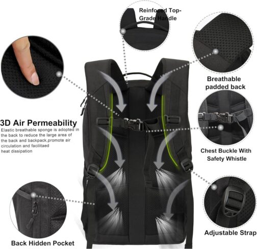 Casual Daypacks Backpack for Men and Women, Hiking Backpack, Travel Backpack, Black Backpack for Sports, College Backpack, Water Resistant - Image 5