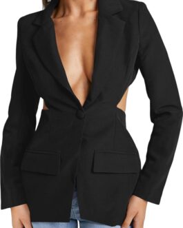 Cicy Bell Women’s Fitted Sexy Blazers Casual Open Front Long Sleeve Trendy Tailored Cut Out Blazer Jackets