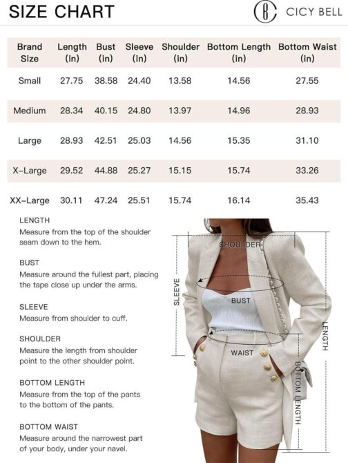 Cicy Bell Womens 2 Piece Tweed Blazer Shorts Sets Long Sleeve Double Breasted Suit Jackets Business Outfit - Image 7