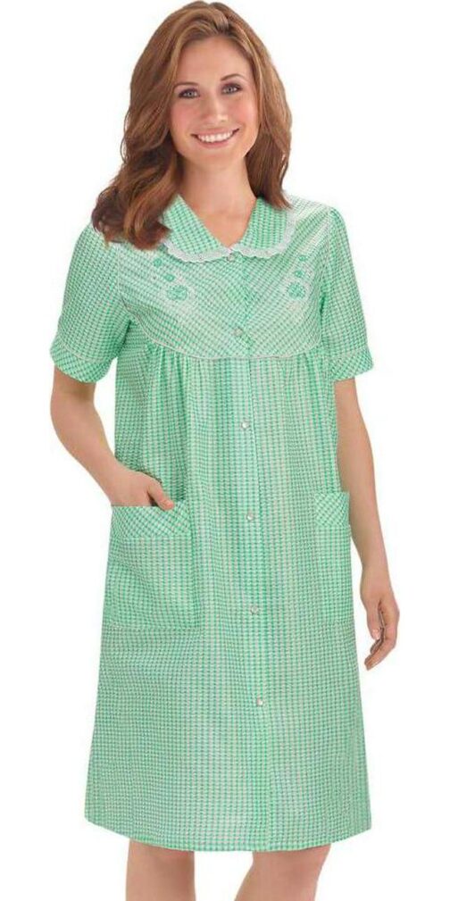 Collections Etc Gingham Robe with Floral Accents, Snap-Front Closure and Lace Trim - Image 3