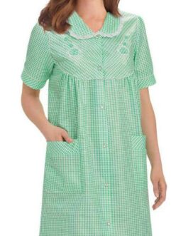 Collections Etc Gingham Robe with Floral Accents, Snap-Front Closure and Lace Trim