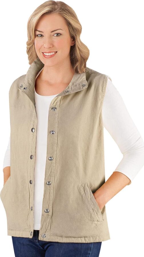 Collections Etc Snap Front and Cinch Back Sleeveless Vest with Front Slant Pockets - Flattering Layering Piece for Outfit - Image 2
