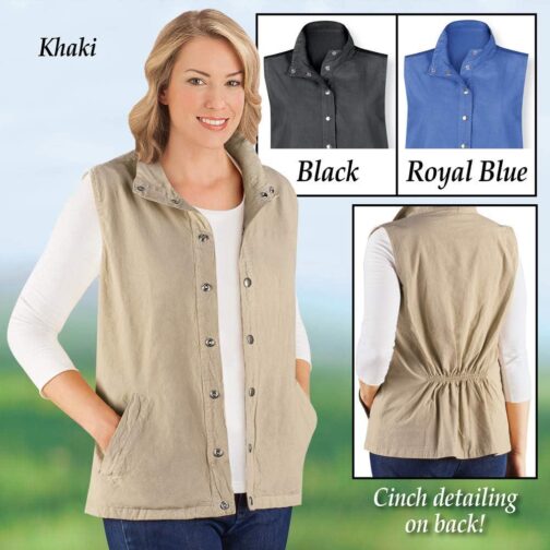 Collections Etc Snap Front and Cinch Back Sleeveless Vest with Front Slant Pockets - Flattering Layering Piece for Outfit - Image 4