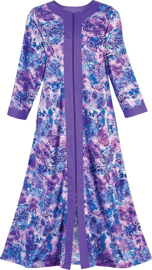 Collections Etc Women's Long Paisley Zip-Front Robe with Side Pockets - Image 2