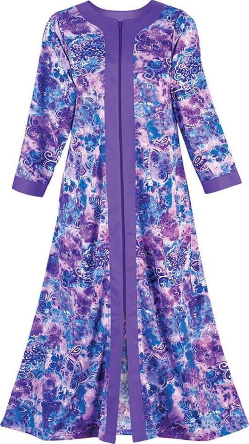 Collections Etc Women's Long Paisley Zip-Front Robe with Side Pockets - Image 3