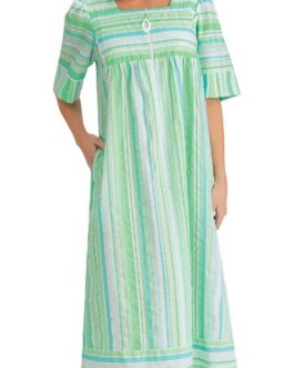 Collections Etc Women’s Short-Sleeve Seersucker Striped Robe with Half-Zip Front