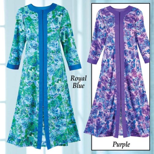Collections Etc Women's Long Paisley Zip-Front Robe with Side Pockets - Image 4