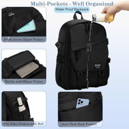College Laptop Backpack for Men Women 15.6 Elementary Middle High School Book Bag For Teens Girls Boys Anti Theft Travel Backpacks Waterproof Casual Daypack Large Student Bookbags Black-M - Image 5