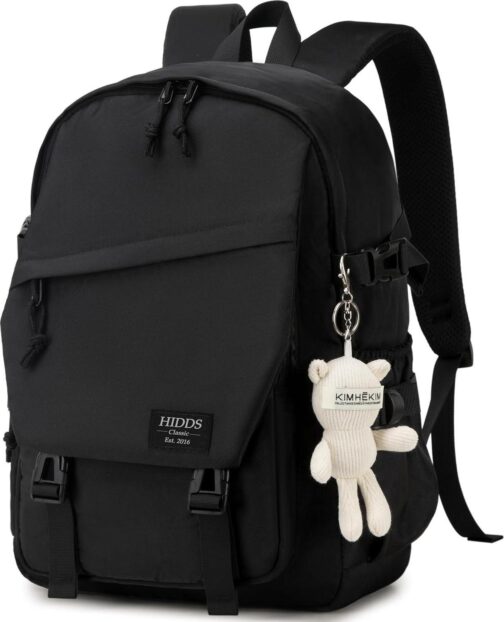 College Laptop Backpack for Men Women 15.6 Elementary Middle High School Book Bag For Teens Girls Boys Anti Theft Travel Backpacks Waterproof Casual Daypack Large Student Bookbags Black-M