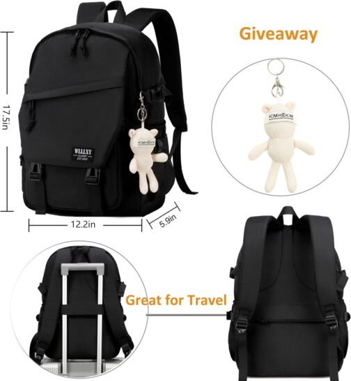 College School Bag for Men Women Laptop Backpack 15.6 Inch Anti Theft Travel Daypack Large Elementary Middle High Bookbags for Teens Girls Boys Students-Medium black - Image 6